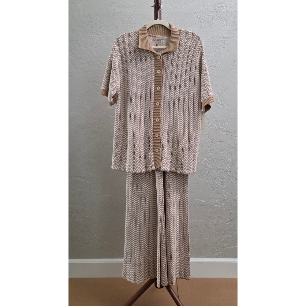 ST257. Chevron Pointelle Knit Shirt & Pants Matching Set - Picture 5 of 11
